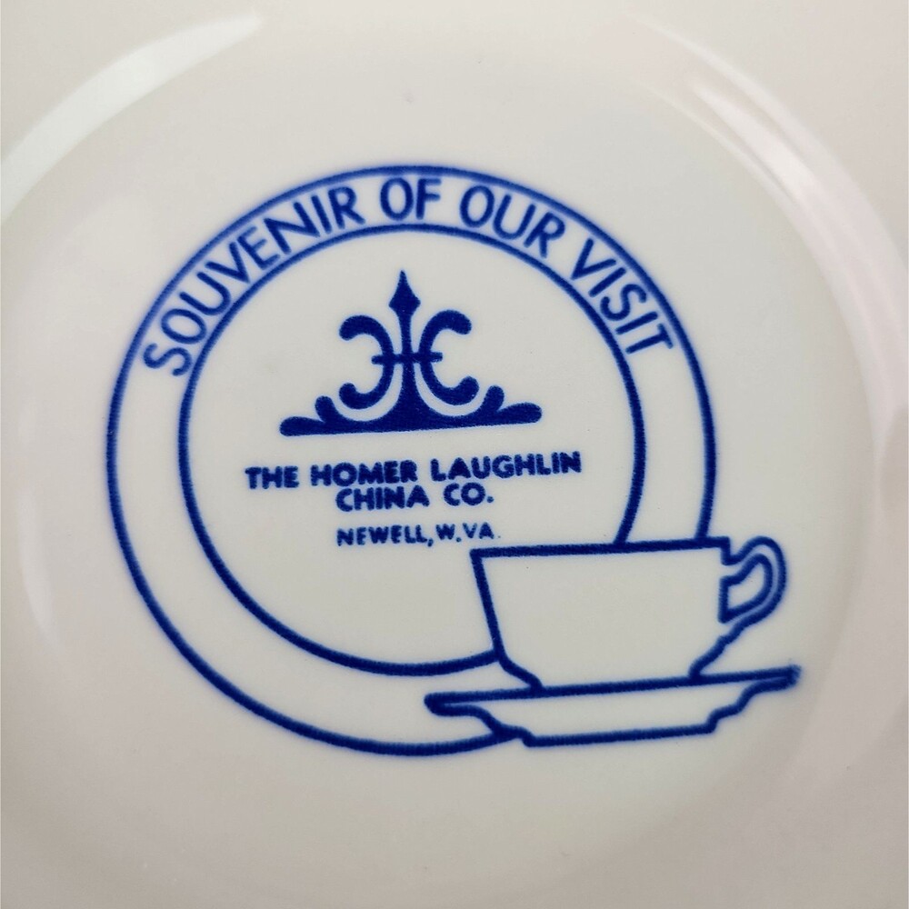 Vintage Homer Laughlin Souvenir Plates Saucers White Blue Print 5.5 in USA Set 2